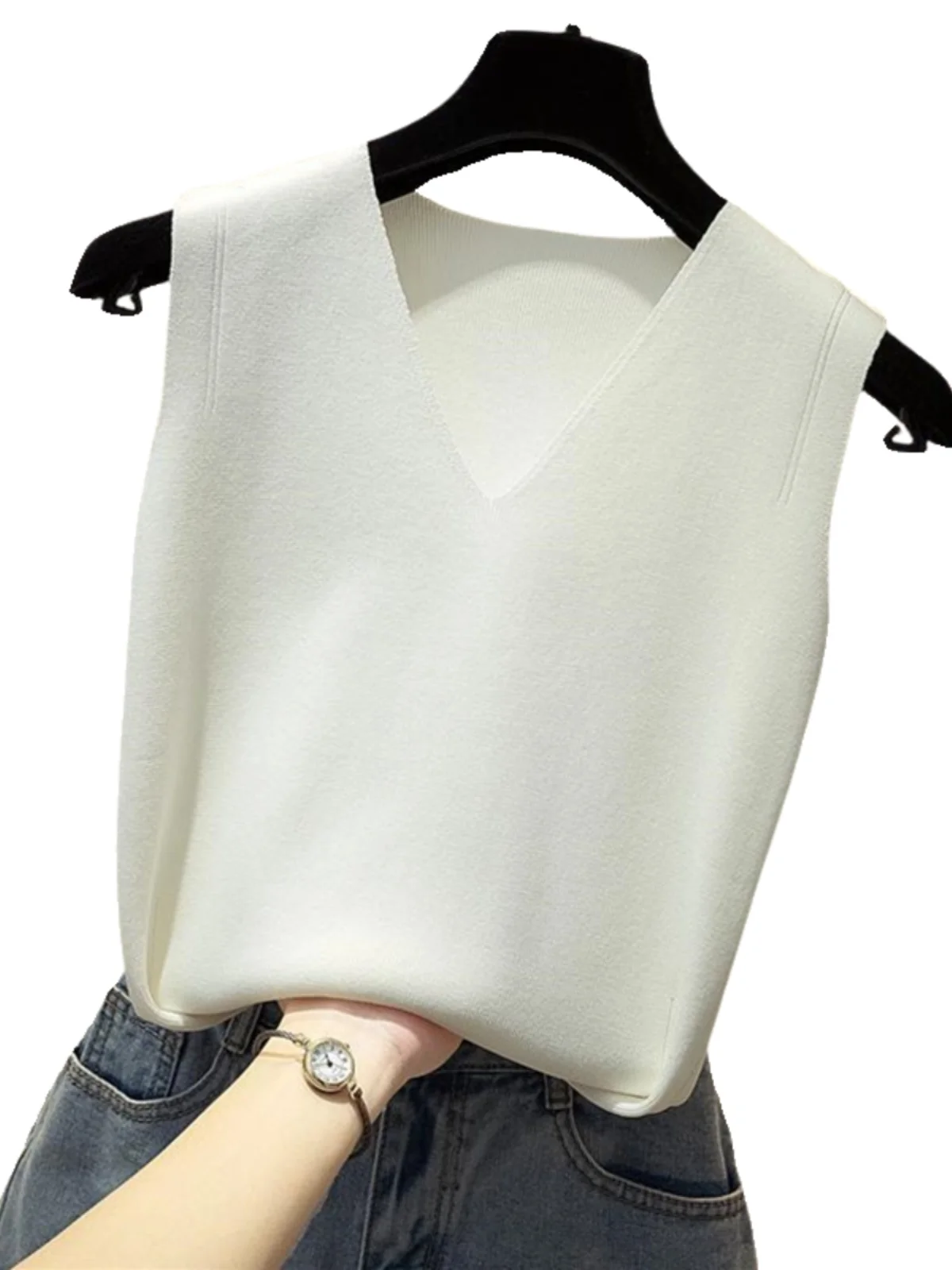 Ceco sin Mangas con Cuello en V a la Moda, Top de Punto Estilo Casual para Mujer, Ropa Interior E, Top con Tirantes...