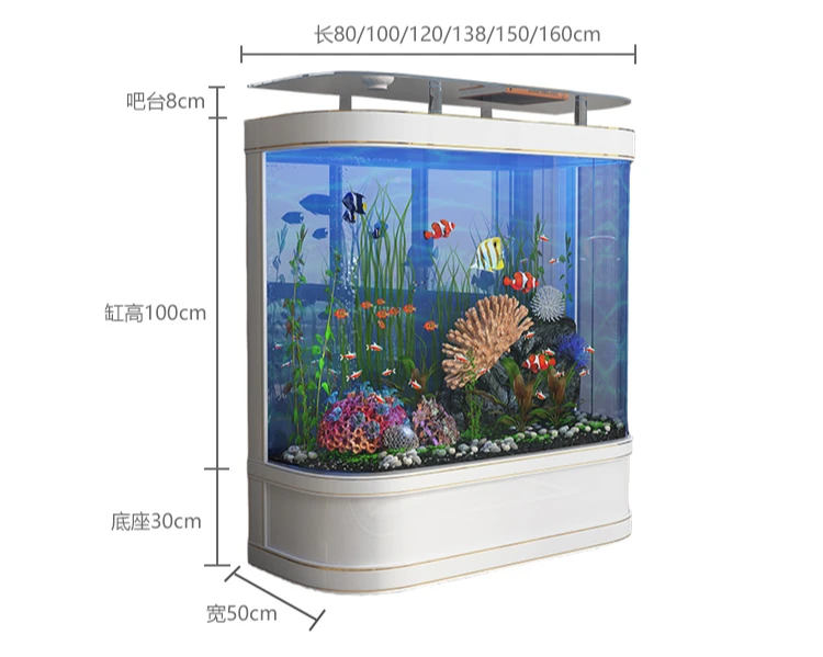 Light Luxury Minimalist Fish Tank Living Room round Floor Medium and Large Glass Ecological Aquarium