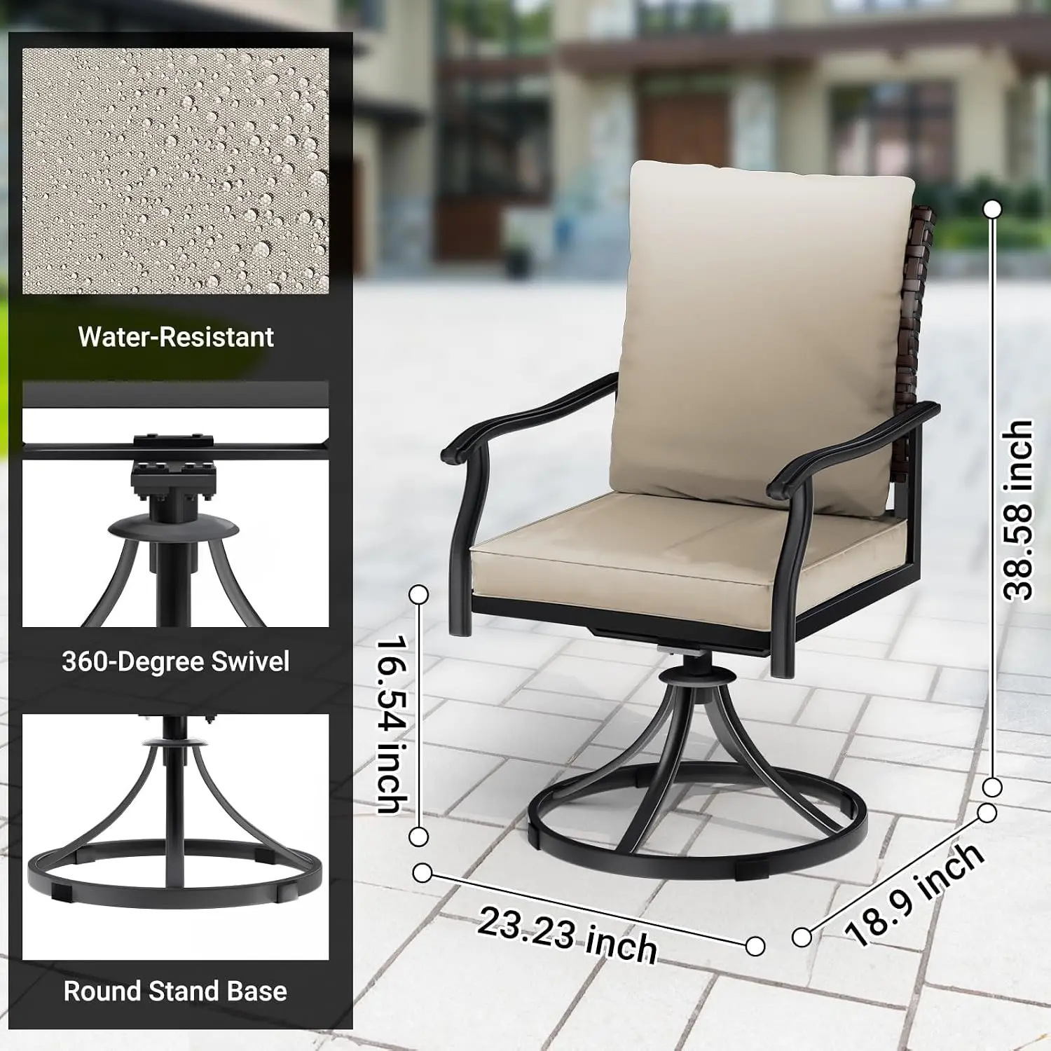 5 Piece Outdoor Patio Dining Set 4 Swivel Chairs & 1 Round Table, Bistro Furniture for Lawn Garden Deck Porch, Customized