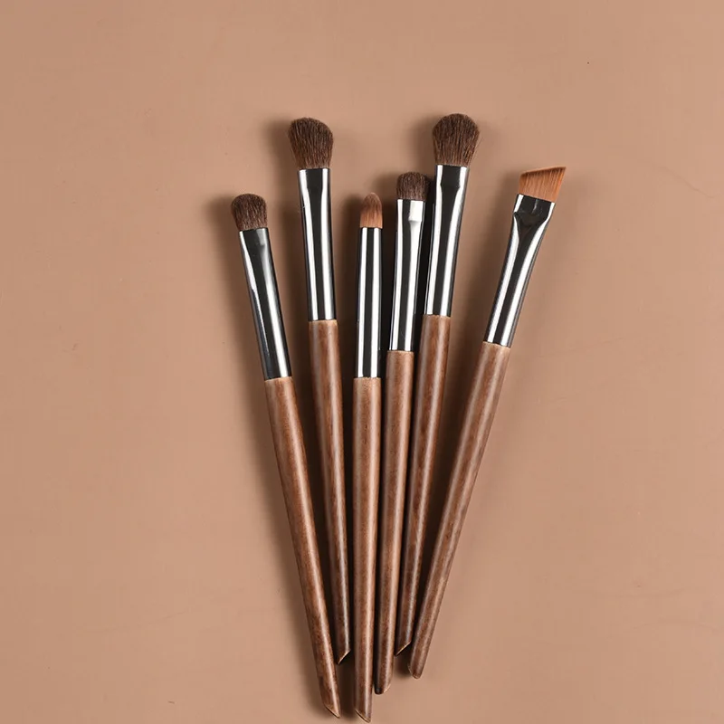 6PCS Detail Eyeshadow Brushes Set, Natural Horse Hair Makeup Brushes for Lower Eyelid/Eye Socket Precision Travel-Friendly