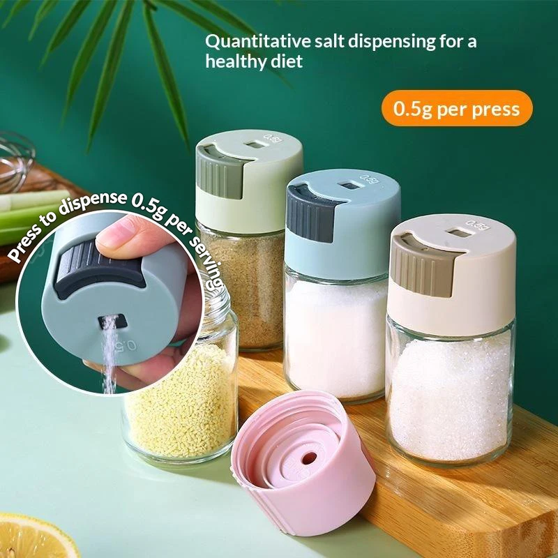 New Press Type Glass Spice Bottle Quantitative 0.5g Salt Shaker Seasoning Powder Dispenser Container For Kitchen Counter Storage