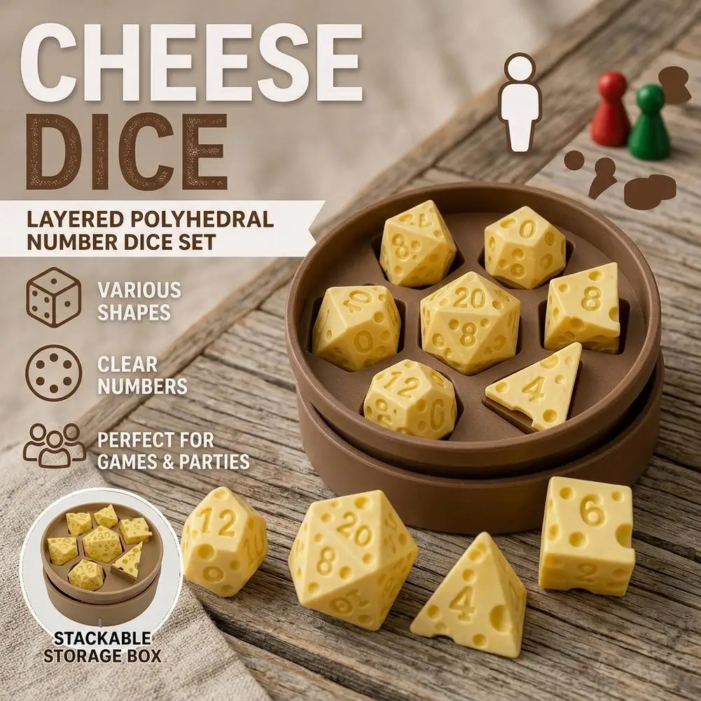 Cheese Shaped Dice Holder Box Multi-Sided D4 D20 Dice Kit for Table Games Decor Adult Party Board Game Supplies