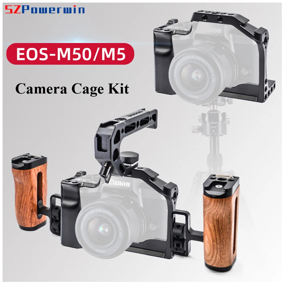 

Powerwin for Canon EOS M50 M5 Camera Cage Kit Stabilizer Rig Protective Extension Frame Gimbal Arri Locating Screw Wooden Handle