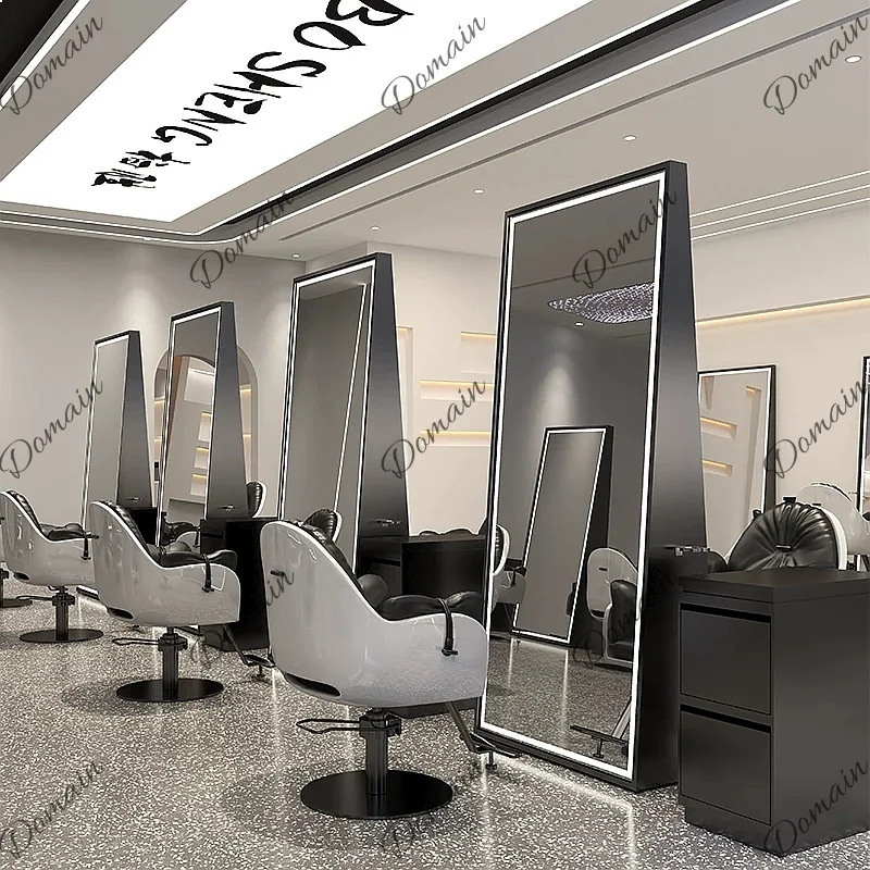 New Fashion Hair Salon Mirror Stand Single Double Sided Trapezoid Floor Mirror Stainless Steel Barber