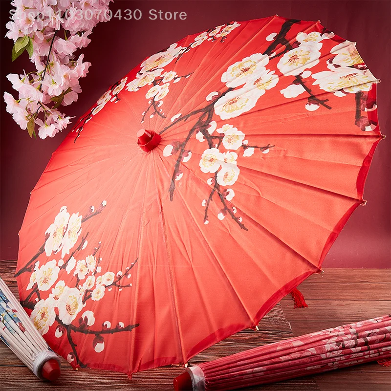 Silk Cloth Women Chinese Style Umbrella Cherry Blossoms Ancient Dance Umbrella