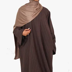 Robe longue de soirée musulmane pour femmes, Abaya, Dubaï, Turquie, rayures brunes, robes africaines pour femmes, vêtements islamiques, Kaftan, Hijab, automne