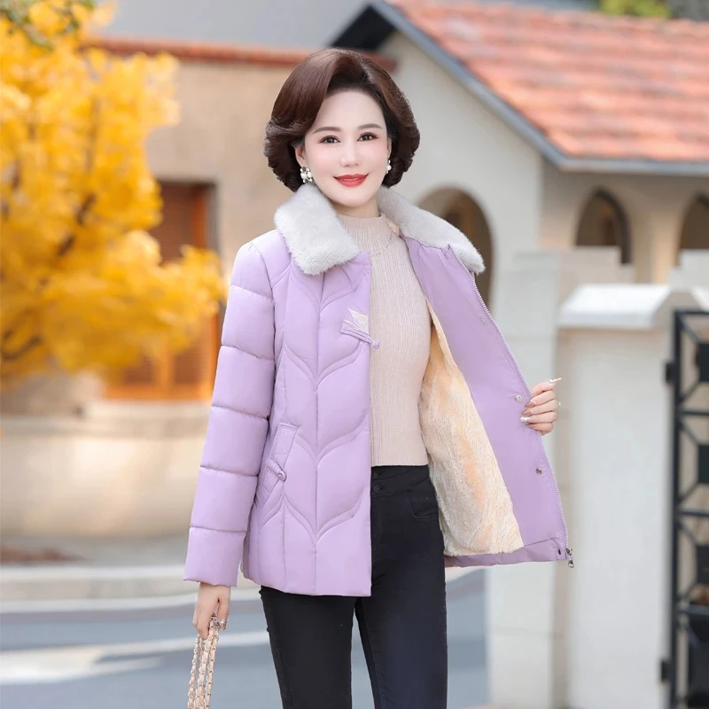 Thick Warm Winter Cotton Padded Jackets Loose Women's Parkas Fleece Turndown Collar Butterfly Print Covered Button Zipper Female
