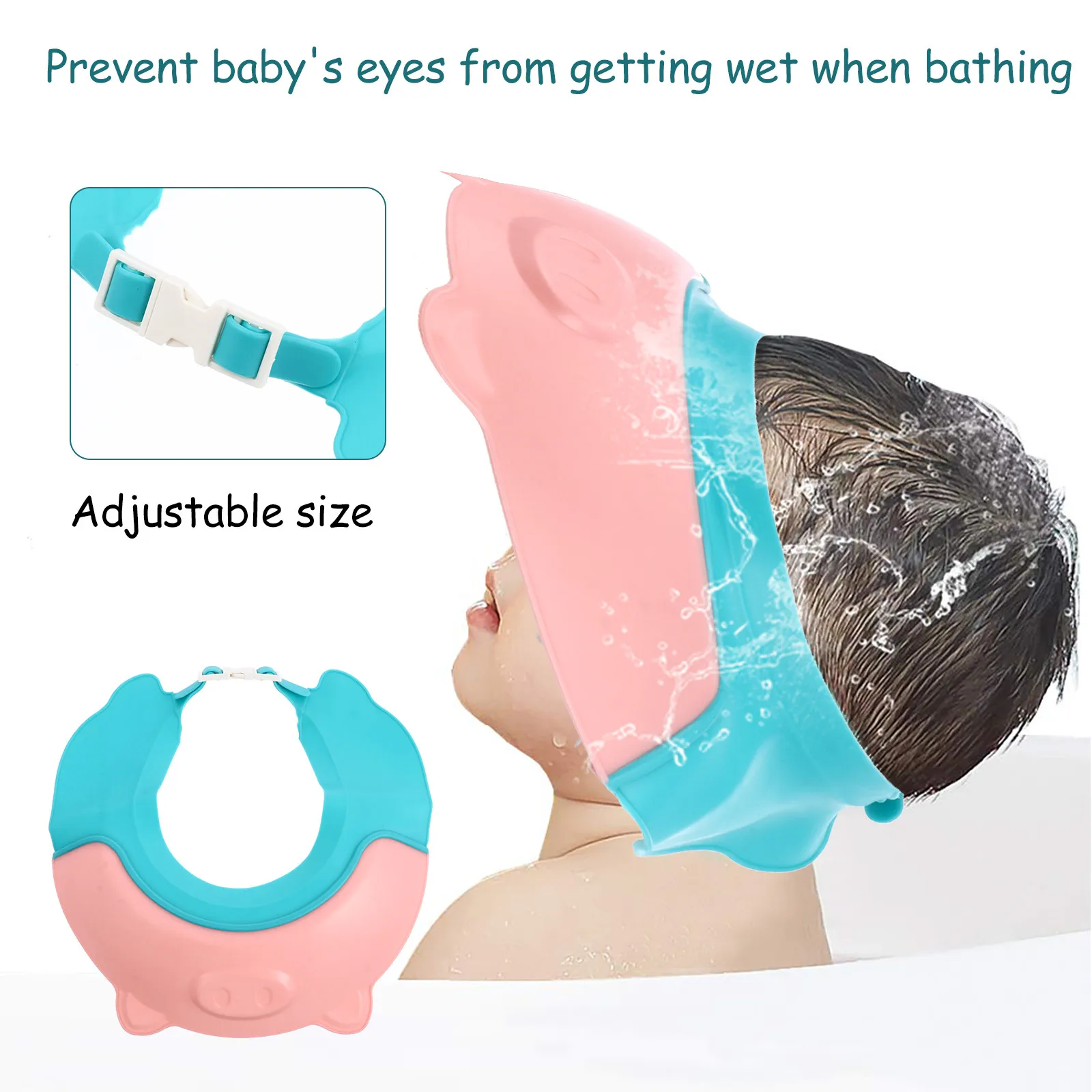

1Pcs Baby Shower Cap Pig Shape Hair Washing Bathing Hat for Kids Adjustable Waterproof Design with Upturned Brim