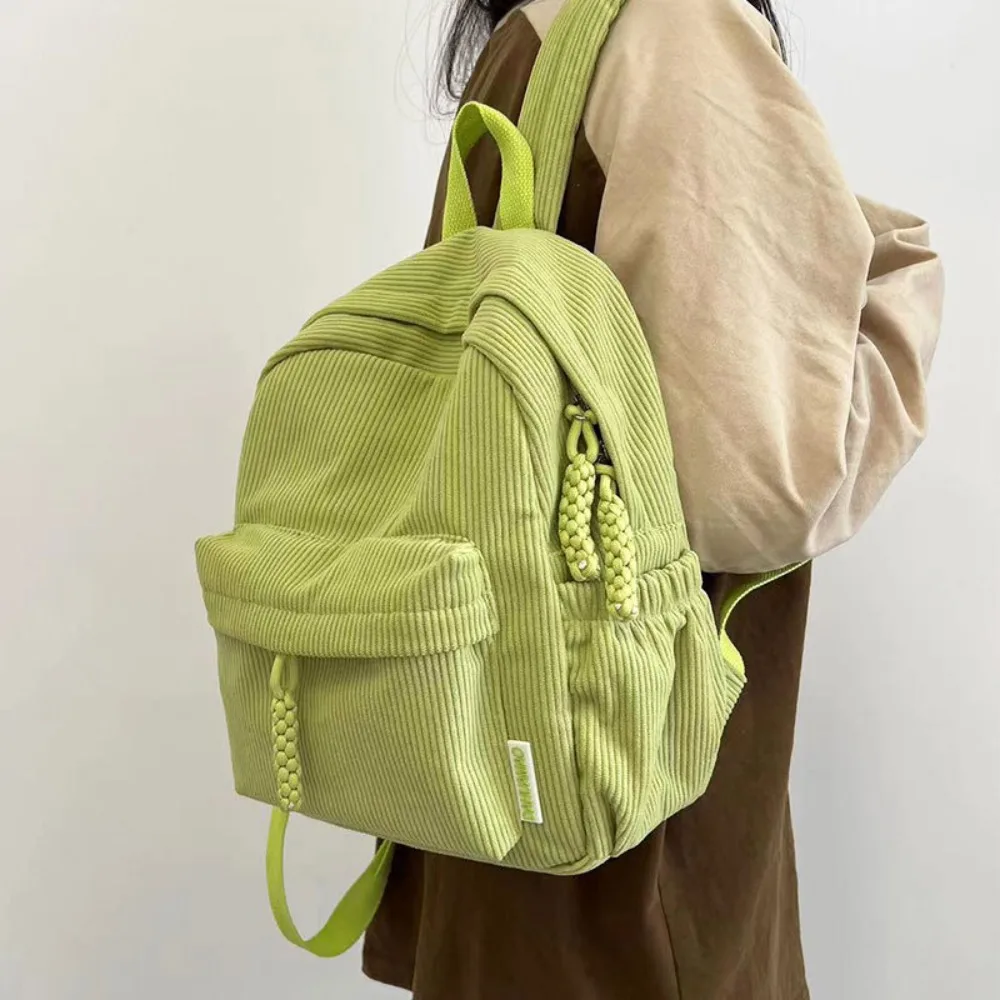 

Cute Solid Color Corduroy Backpack Handbag Rucksack Small School Bags Commuting Simple Student Book Bags Female