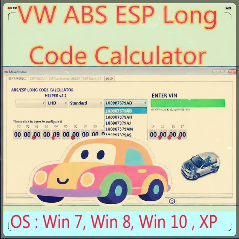 

New ABS ESP Long Code Calculator software MK60EC1+ unlimited install+ install vide for VW ABS ESP Long Code Calculator Helper