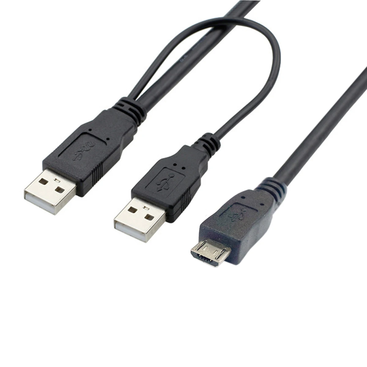 CY Cable Black Dual A to Micro-B USB 2.0 Y Cable for Sumsang Galaxy S5 Note 3 USB HUB