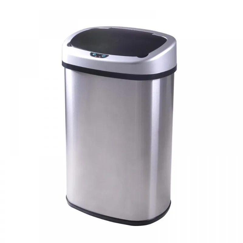 

Kitchen Trash can for Bathroom Bedroom Home Office Automatic Touch Free Garbage bin with lid Brushed Stainless Steel Rectang