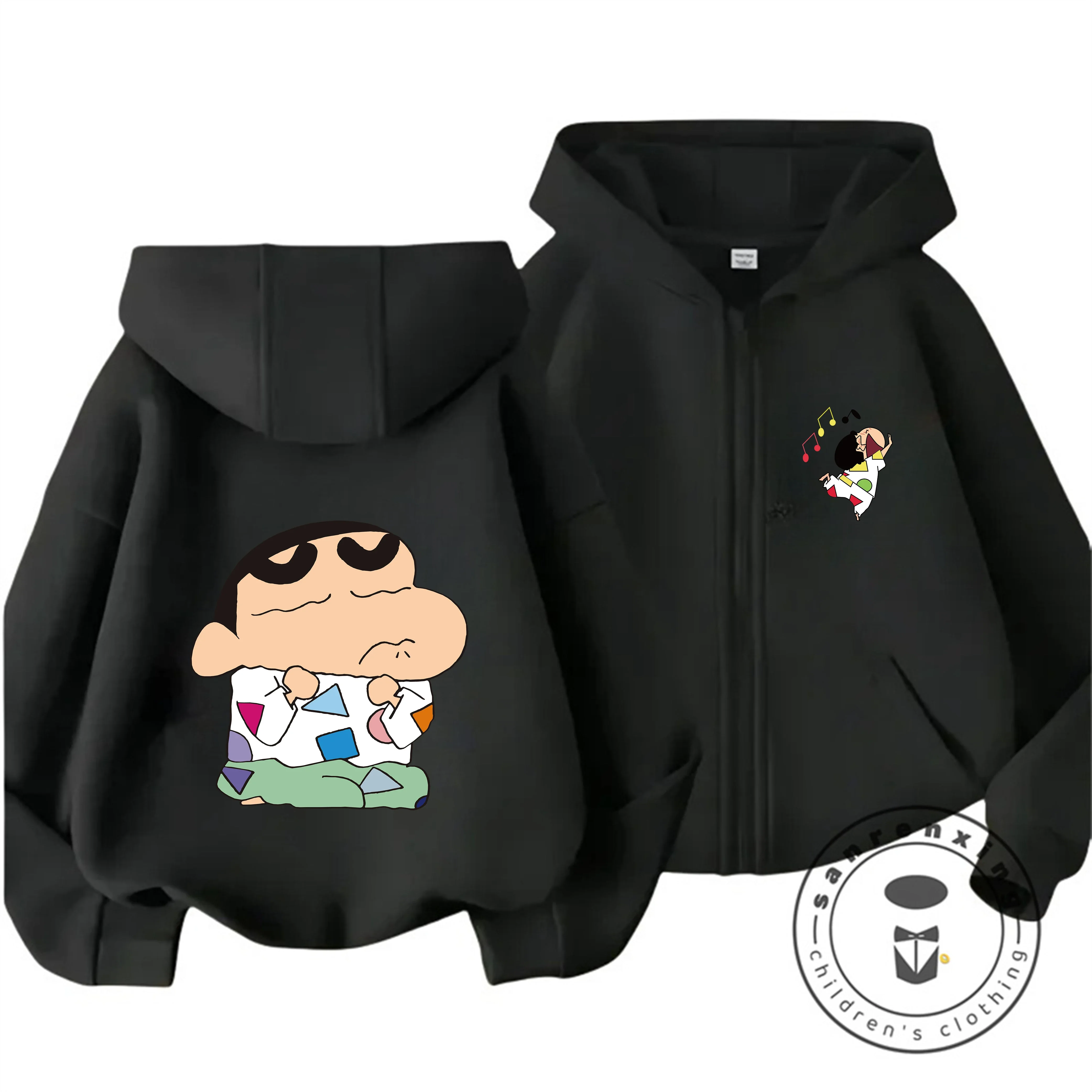 

Toddler To Teen Kids Zip Hoodie Lovely Crayon Shin-chan Cartoon Design Trendy Simple Spring Tops 3 14Y