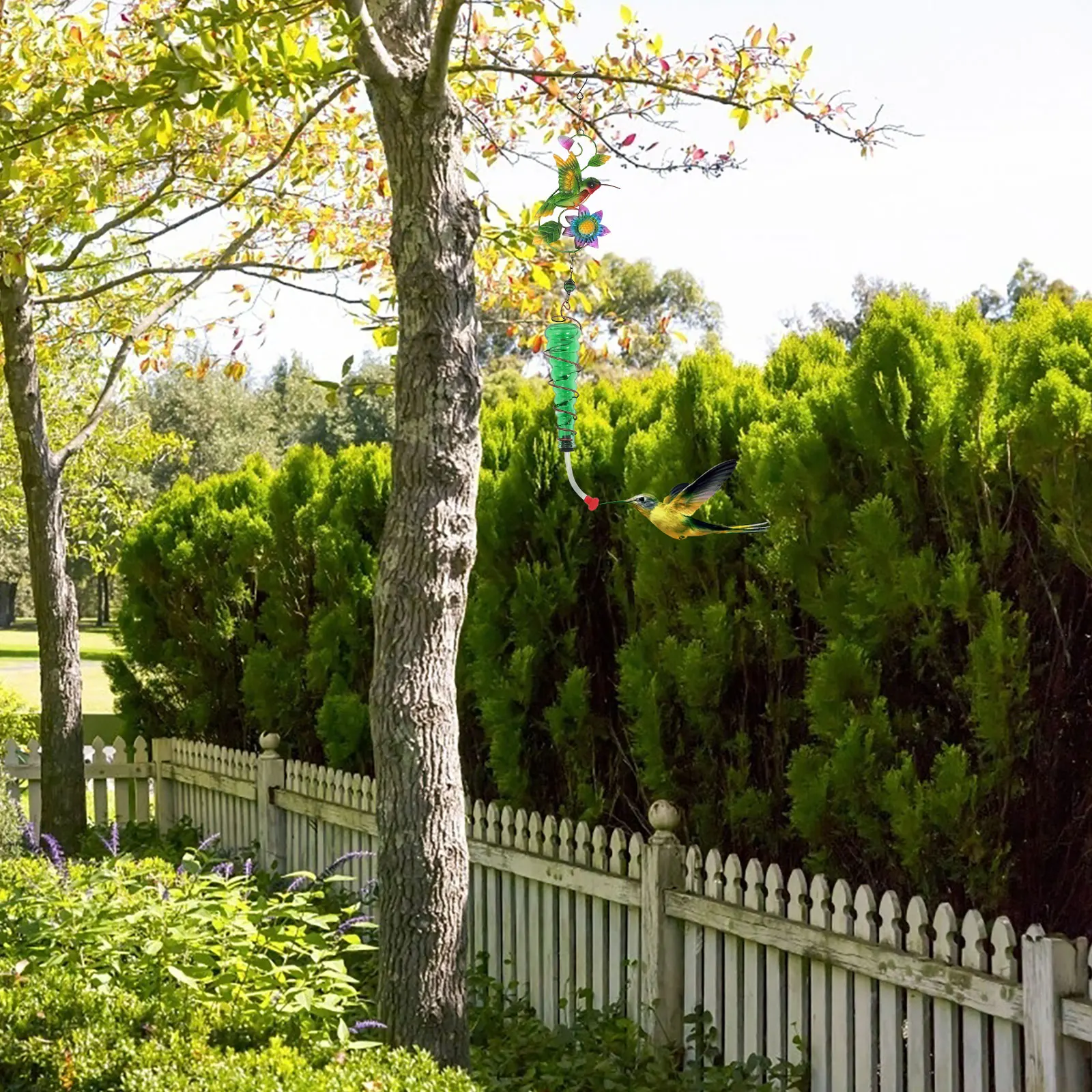 

Vintage Glass Hummingbird Feeder Iron Frame Detachable Easy-Clean Hanging Outdoor Bird Water Feeding Tool Iron Feeder