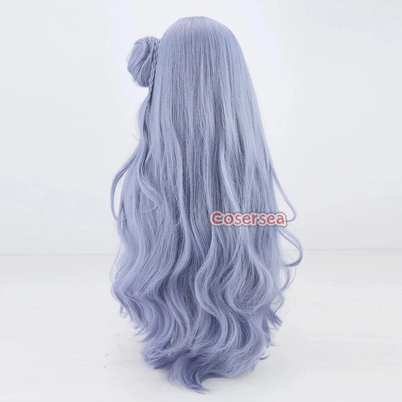 Cosersea Rindou Mikoto 코스프레 가발 가상 YouTuber Rindou Mikoto 90cm 물결 모양의 파란색 혼합 회색 가발 합성 머리 내열성