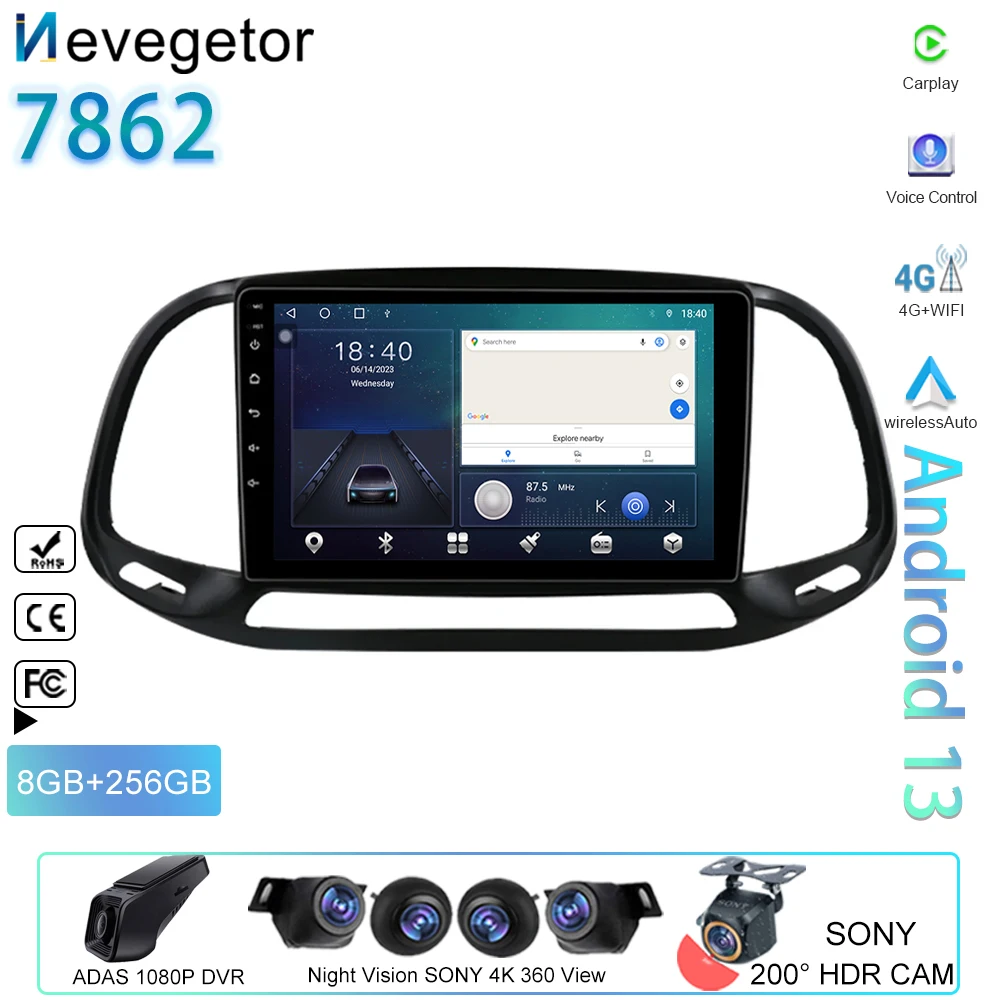 

For Fiat Doblo 2015-2019 GPS Navigation Car Multimedia Video Player Android Auto Radio Carplay QLED HDR Screen WIFI No 2din DVD