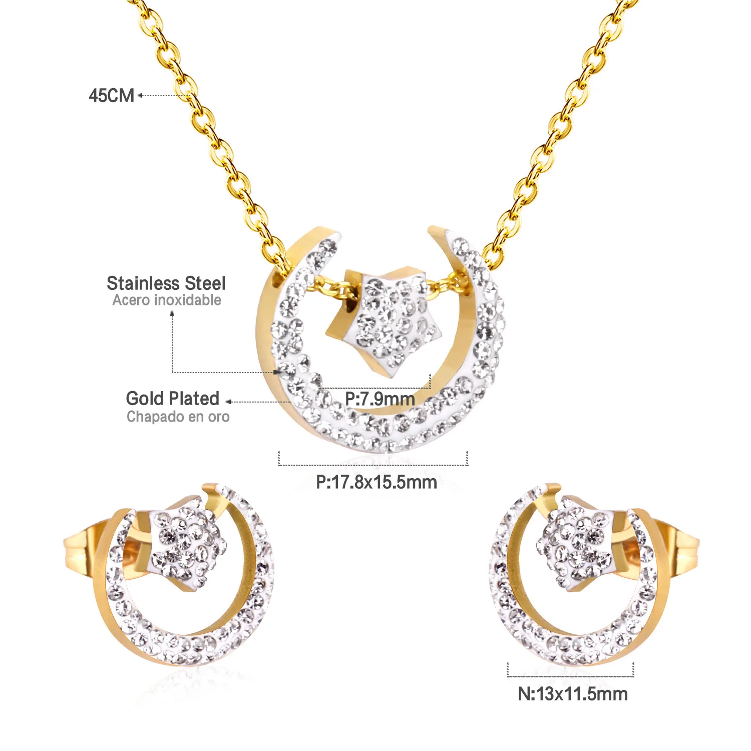 Fashion Dazzling Zirconia Star Moon Pendant Necklace Earring Sets For Women Luxury Crystal Clavicle Necklace Wedding Bijoux Gift