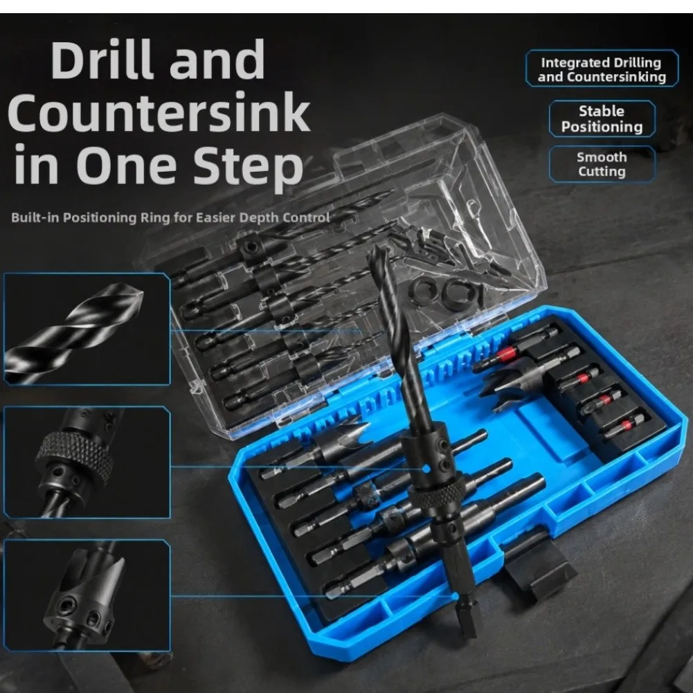 22pc High Performance Woodworking Drill Bit Set With Countersink Metric For Wood Metal Working Hand Tool Kit
