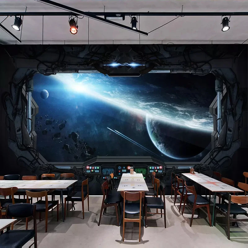 Custom 3D Photo Wallpaper Cosmic Space Cabin Spacecraft Wall Painting 3D Restaurant Hotel Internet Gaming Room Mural Wall Paper