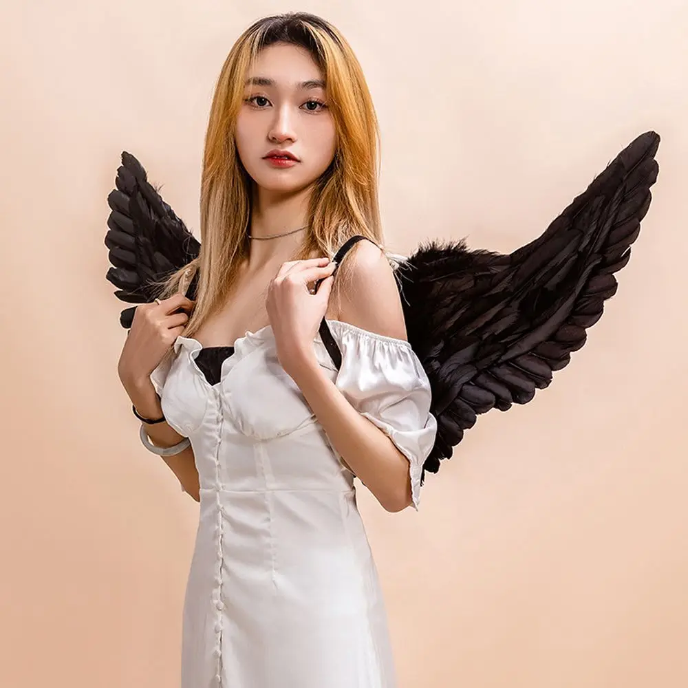 Women Angel Feather Wings Halloween Christmas Decoration Party Props Stage Performance Show Scene Layout Angel Wings Black White