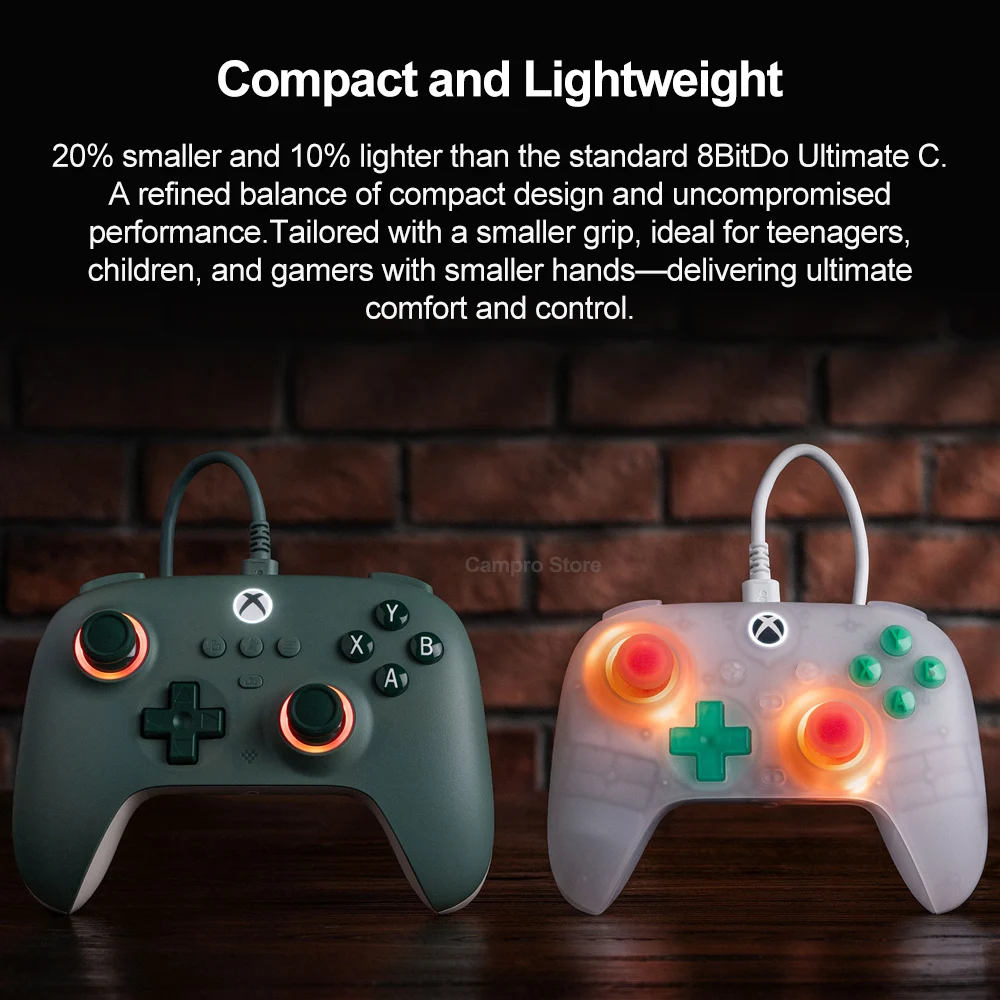 8BitDo Ultimate Mini Wired Controller for Xbox Series X S, Xbox One, PC with RGB Light Fire Ring Hall Effect Triggers Joysticks