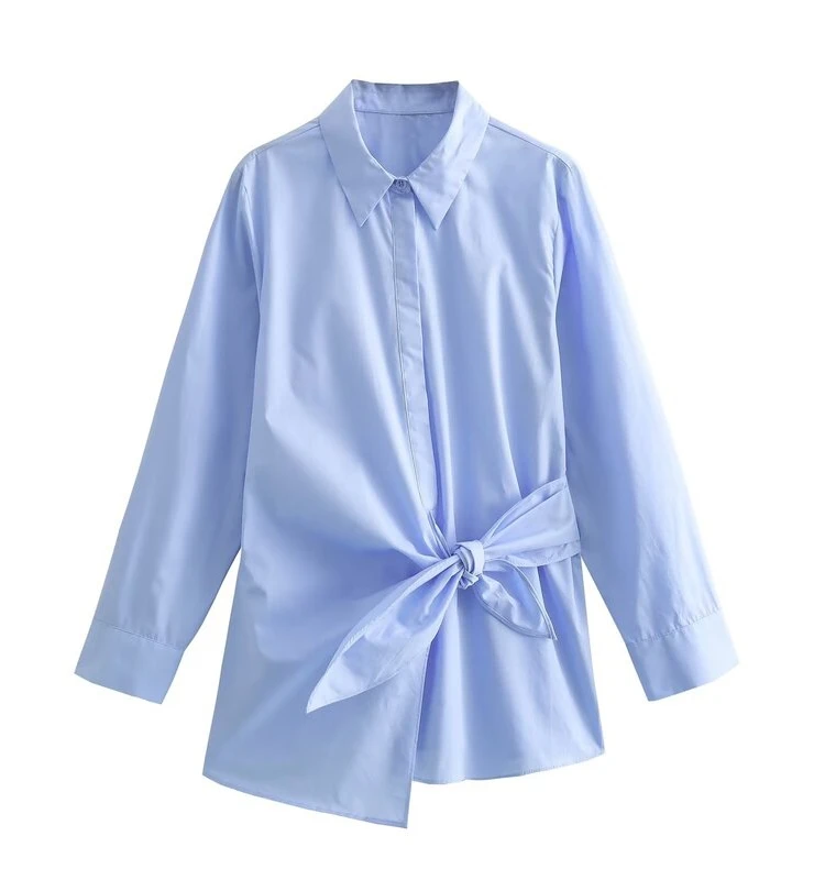 

Winter New Women's Design Slim Fit Double Lapel Silk irt Versatile Long Sve Straight Cut Faionable Casual irt