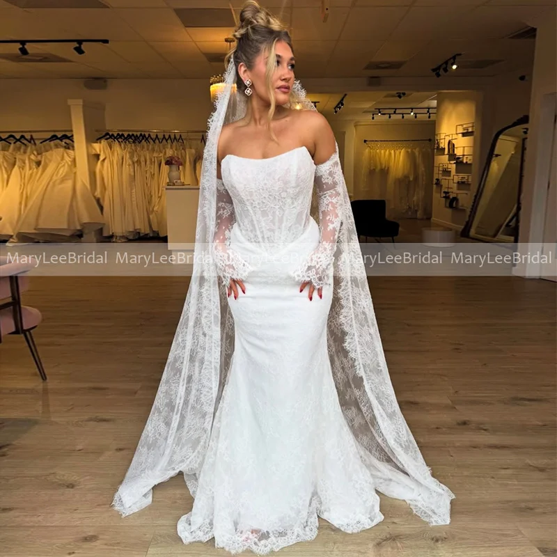 Exquisite Lace Mermaid Wedding Dresses Customized Strapless Illusion Corset Bodice Basque Waist Bridal Gowns 2026 Full Length
