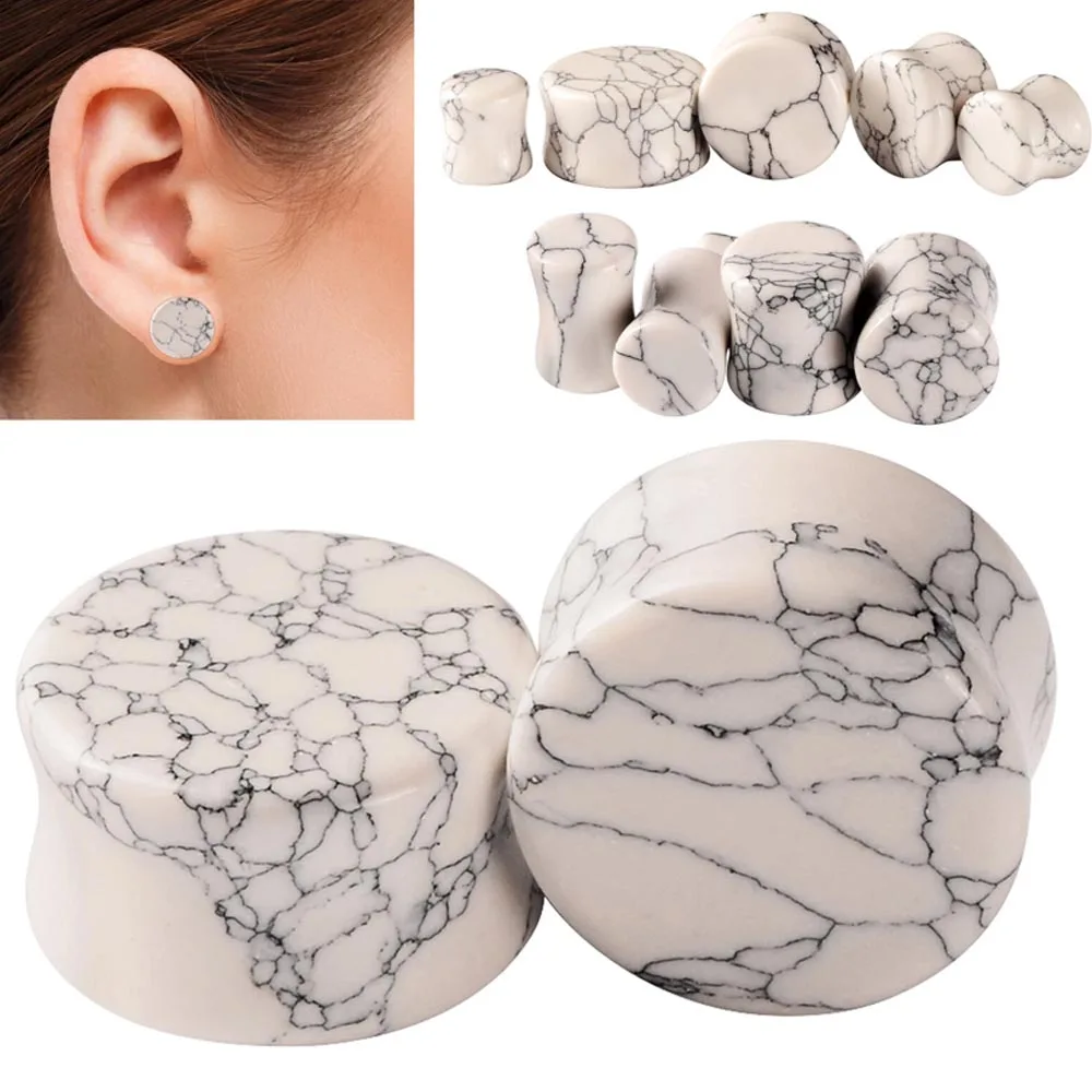 1 Paar Ohrstecker aus Naturstein, Pfau, lila Achat, strukturierter Stein, Tunnel-Plug, Dilatator, Piercing-Schmuck, 2g-5/8 Zoll – Detail 6