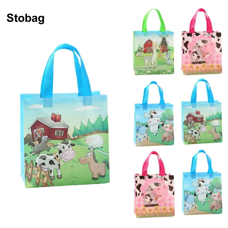 

StoBag 8/20pcs Cartoon Farm Animal Non-woven Gift Tote Bags Fabric Package Kids Waterproof Storage Reusable Pouch Birthday Party