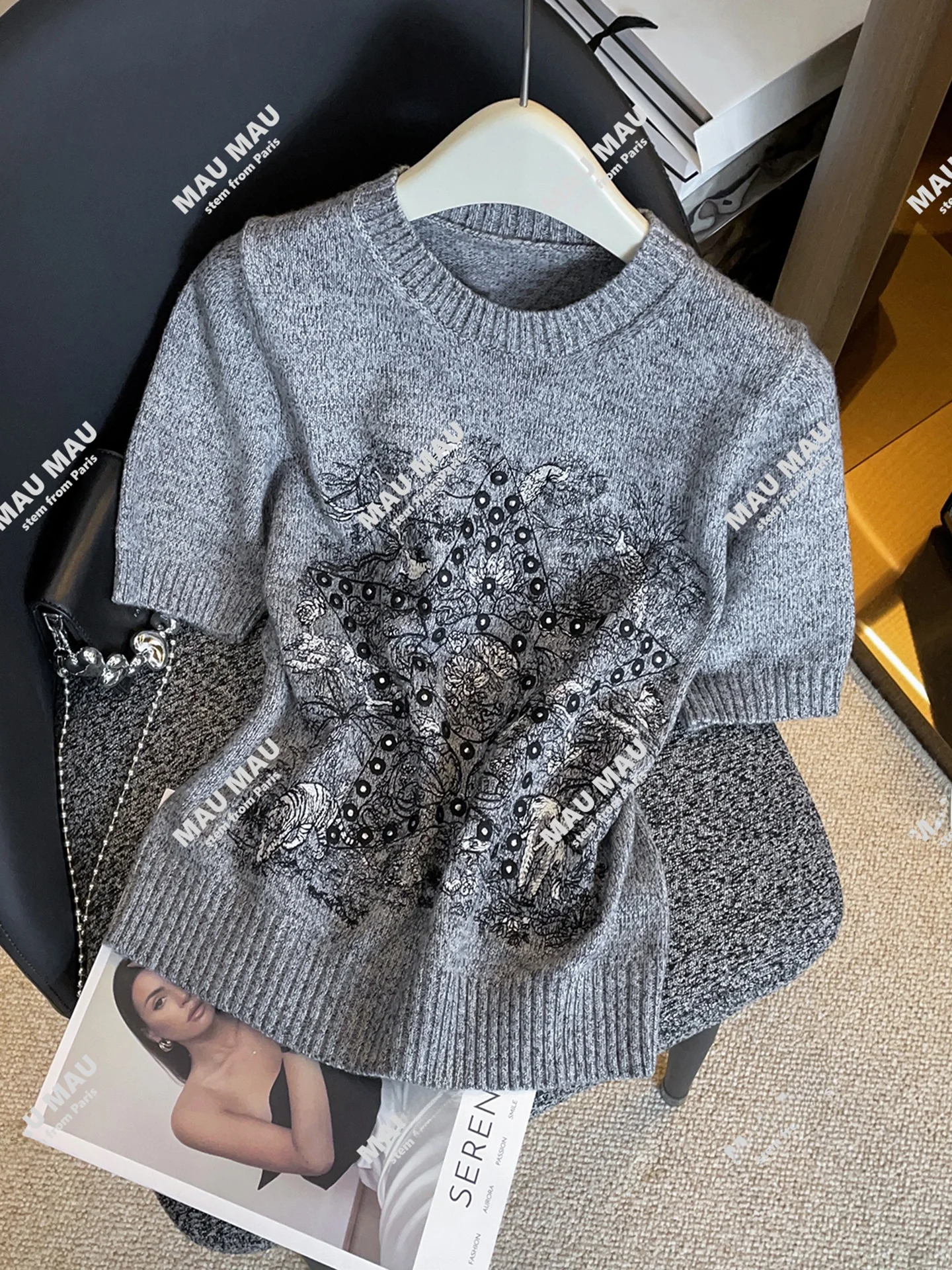 

Casual Embroidered Knit Top T-irt Floral Patterned Commute Sle Regular Fit Soft Medium ort Sve round Ne Breathable