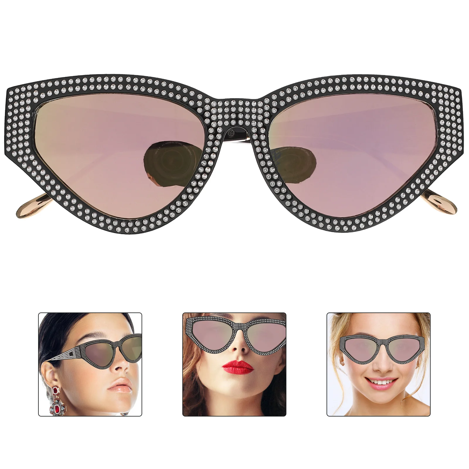 زوج واحد من النظارات الشمسية ذات الإطار المعدني للنساء، مرصعة بالألماس اللامع، حماية من الأشعة فوق البنفسجية، خفيفة الوزن، نظارات عصرية لحفلات الشاطئ والسفر #5