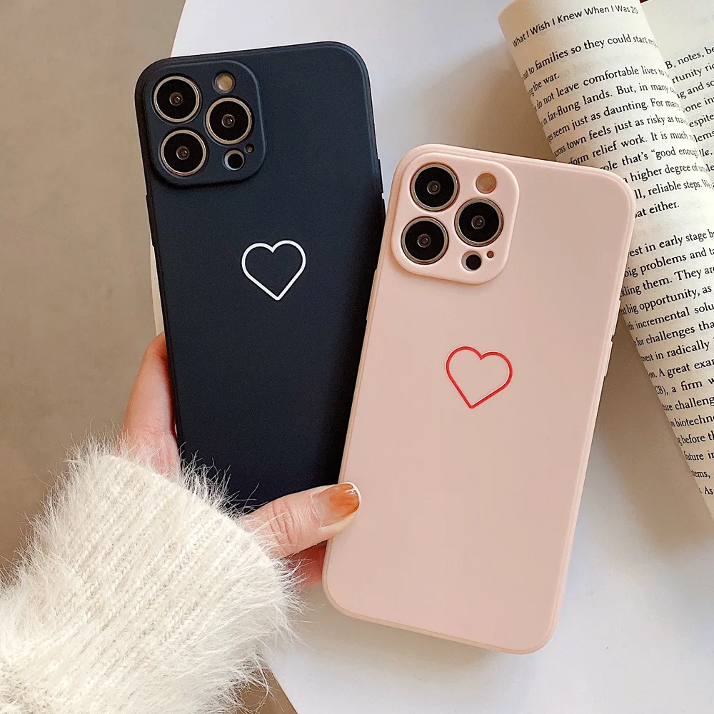 Candy Colorful Heart Silicone Phone Case iPhone 13 12 11 Pro Max Mini XR XS X 7 8 Plus SE 6S Cute Soft TPU back cover