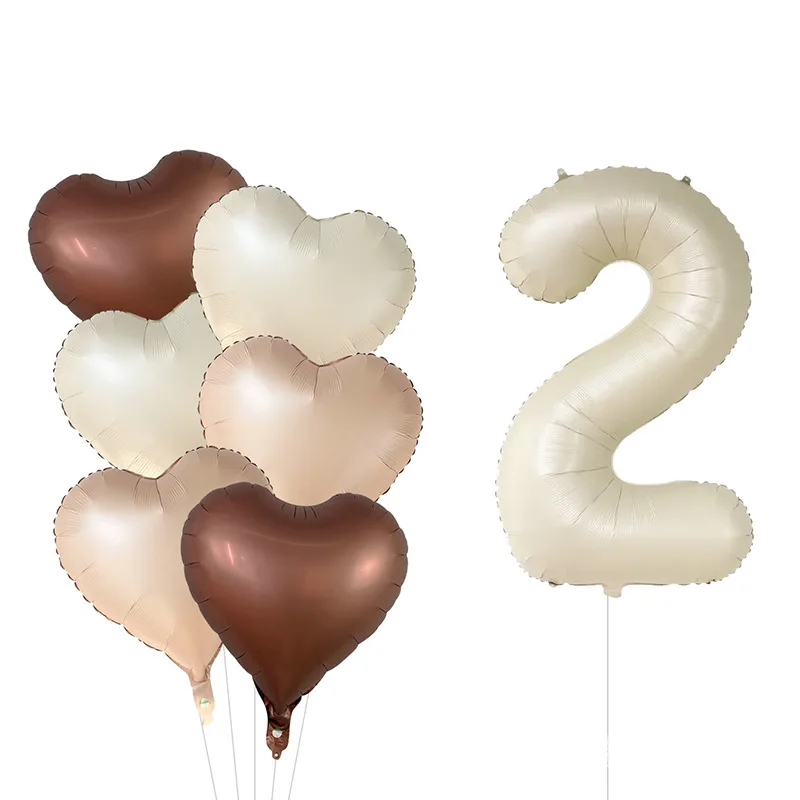 32Inch Retro Apricot Foil Number Balloon Boho Decor Brown Star Helium Heart Balloon for Birthday Baby Shower Party Decoration