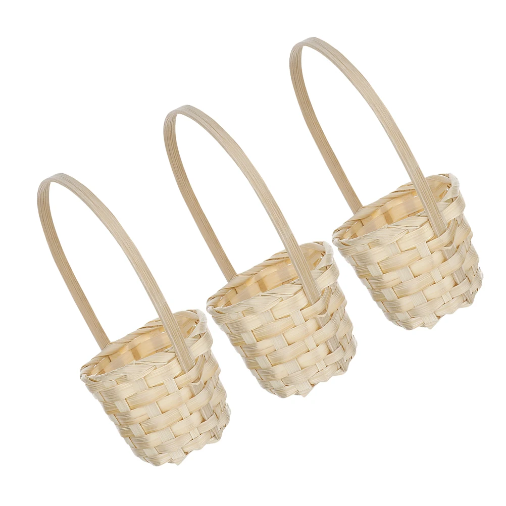 

3 Pcs Mini Woven Baskets Bamboo Handheld Storage Picnic Party Favor Handles Reusable Decorative Basket Small Size