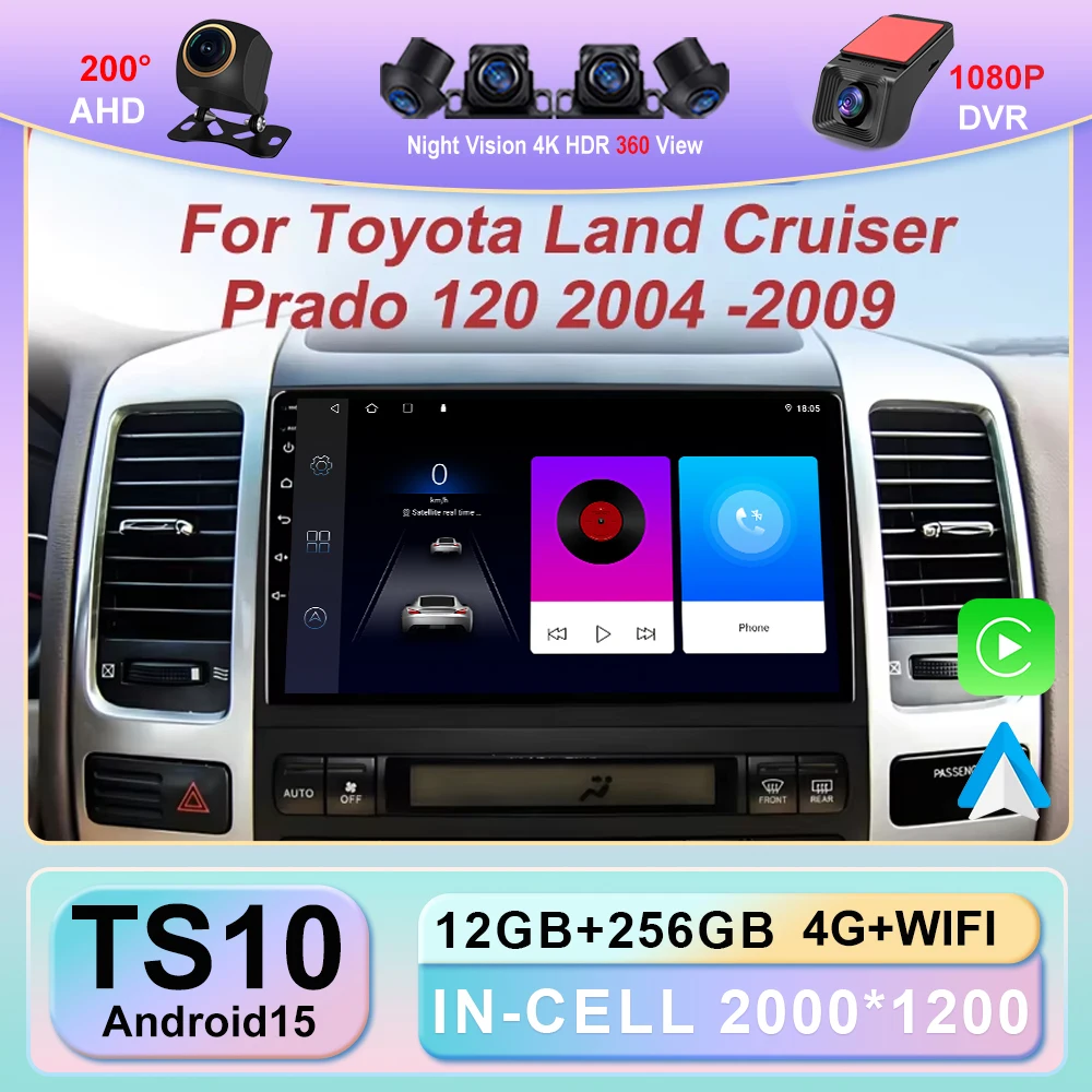 

Car Radio Multimedia Player For Toyota Land Cruiser Prado 120 Lexus GX470 NO 2din Android 15 Carplay Autoradio GPS Touch QLED BT