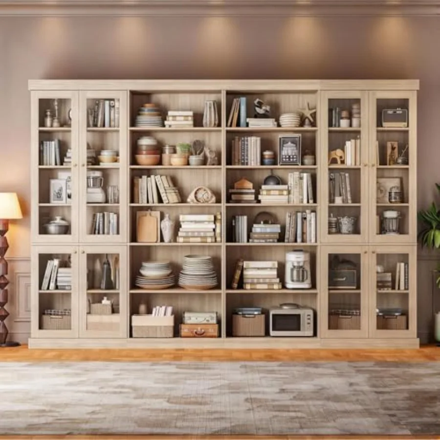 

Высокий модульный кухонный шкаф-панирьохранилище в стиле фермерского дома, 70,8 дюйма, со стеклянными дверцами, 6 регулируемых полок для организации кухни, комплект из 4 штук