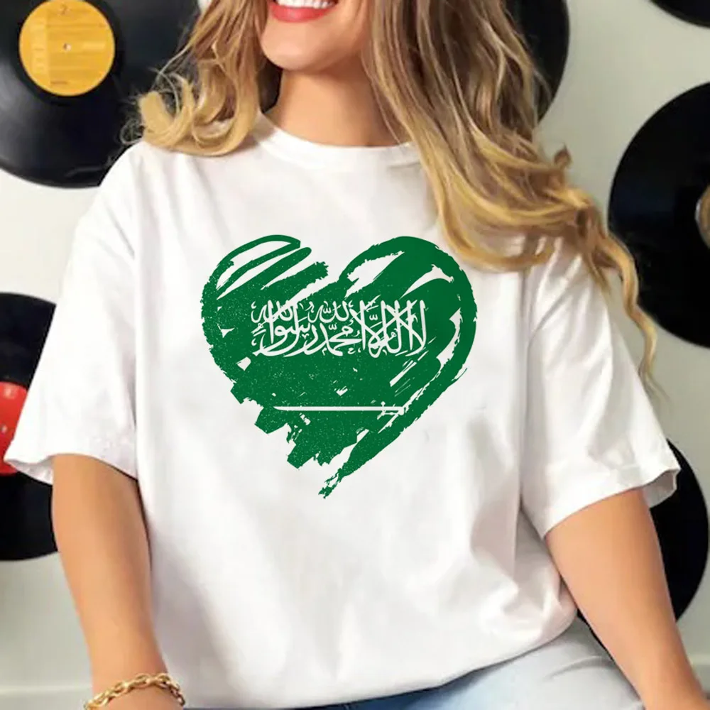 Saudi National Day gráfico t-shirt para mulheres, roupas Harajuku para meninas, Y2K Tee