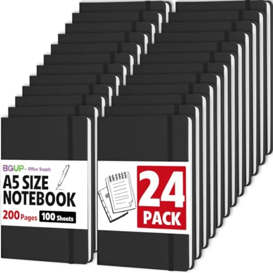 

24 Pack Lined Journal Notebook for Work, 200 Pages, Medium 5.5 in x 8.3 in, A5 College Ruled, Hardcover Journaling Notebooks fo