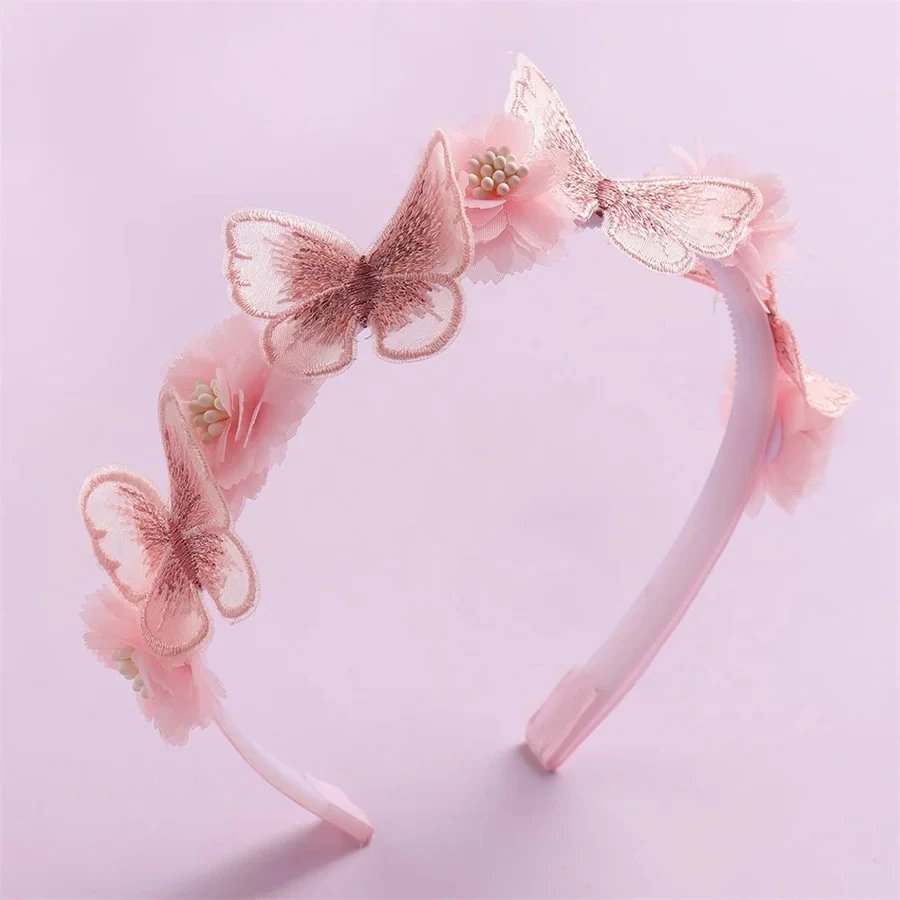 

Korean Handmade Butterfly Flower Girls Headbands Cute Pearl Feather Wedding Crown Princess Dance Party Headwear Hoop Accessories