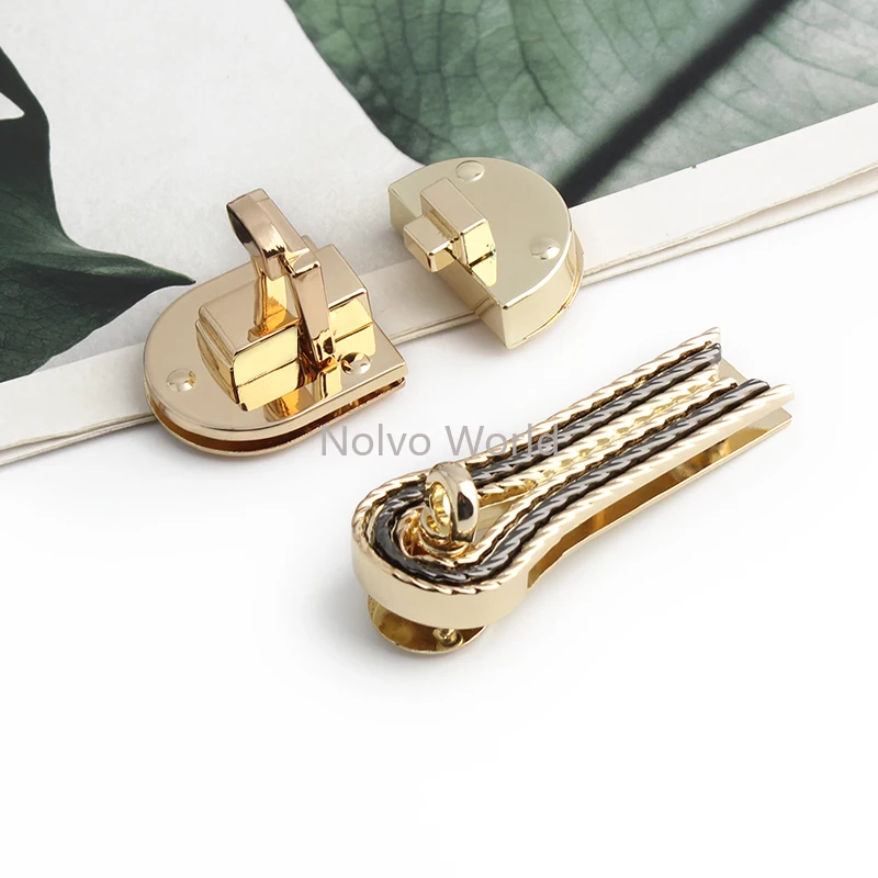 4/10/30Sets Gold/Light Gold Oval Metal Flip Locks For Handbag Bags Closure Clasp Lock Press Turn Lock Decorative Accessories