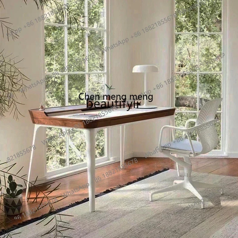 

E153 North America Black Walnut Wooden Desk Living Room Long Desk High-Grade Workbench Home Cream Style Desk