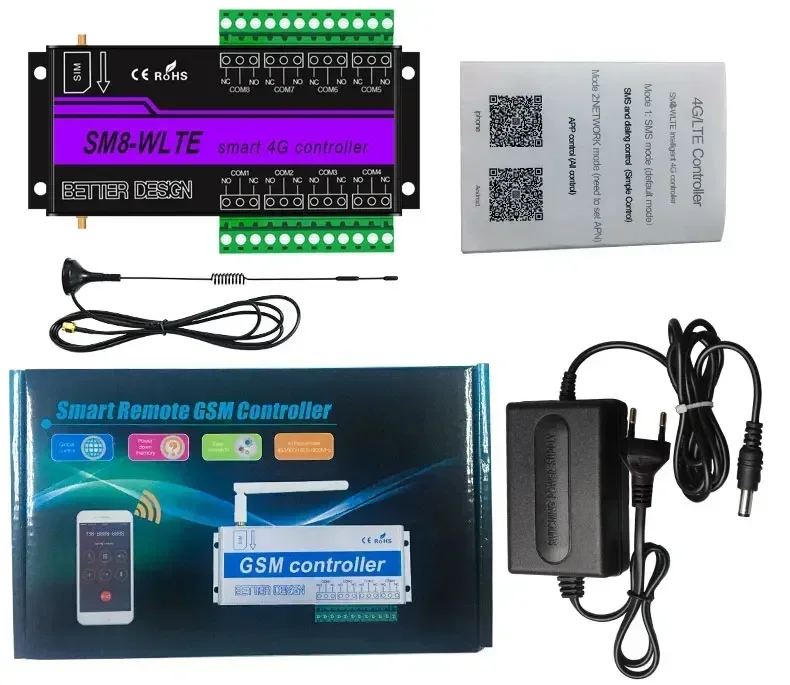 Intelligent 4G Controller with 8 Relay Switch Modules, Wireless GSM Relay Switch, Intelligent Living 4G LTE Remote Controller