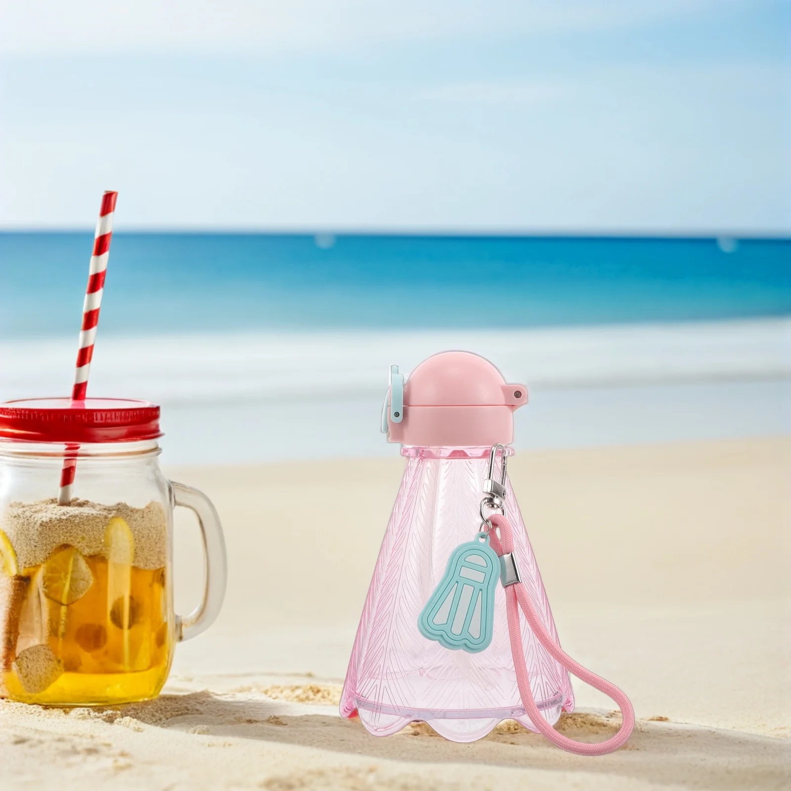 

Compact Kawaii Water Bottle 300ml Rope Straw Lightweight Durable Plastic Sports Cup for Outdoor Activities Water Bottle