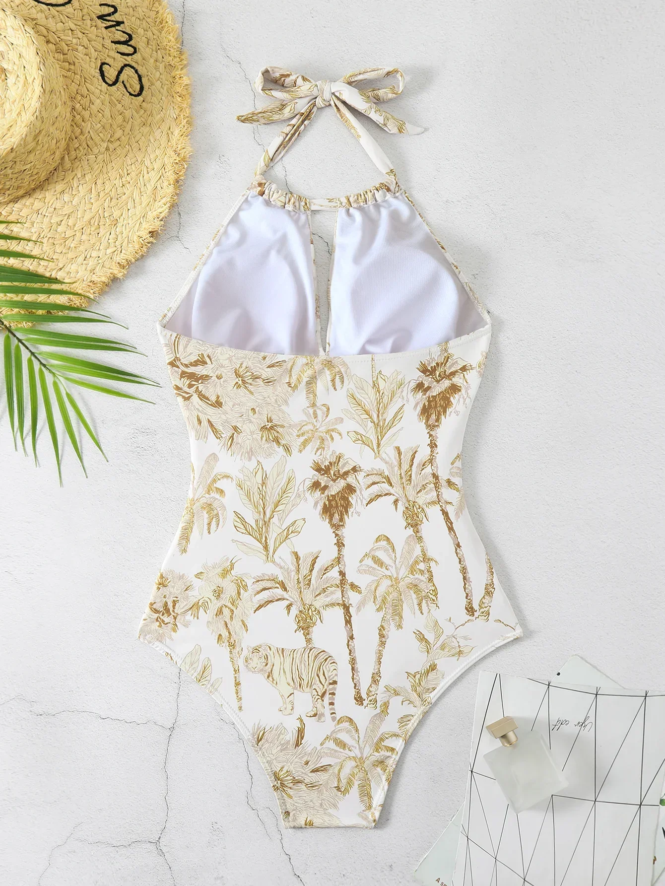 Traje de baño de una pieza con estampado de jungla de tigre de moda para mujer; traje de baño festivo