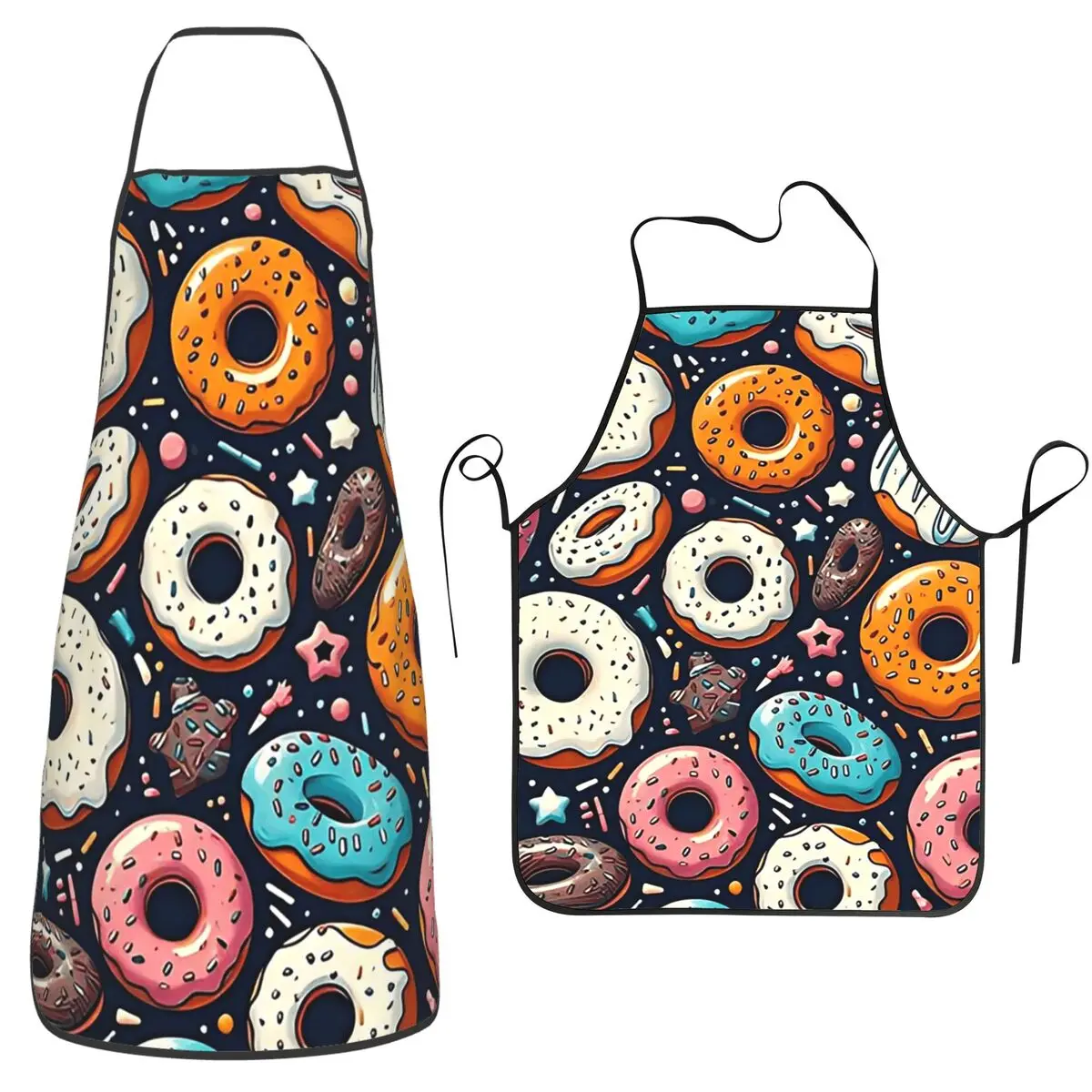 

Фартук в стиле ретро с принтом пончиков и посыпкой, фартук для приготовления пищи, нагрудник без рукавов, кухонный сарафан для чистки для женщин и мужчин, живопись