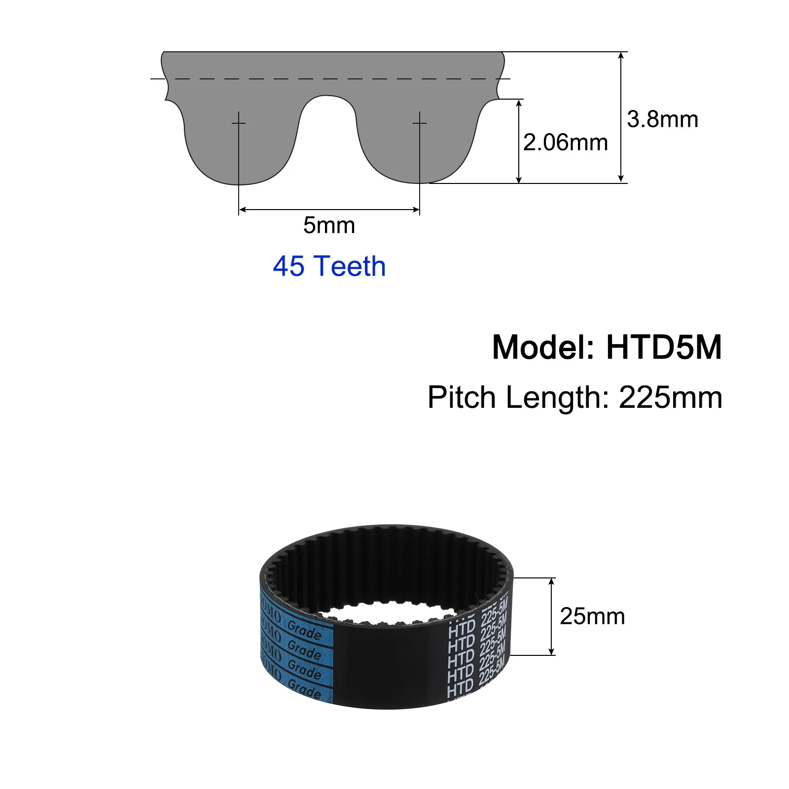 Uxcell HTD-5M Rubber Timing Belt 40-118 Teeth 200-590mm Pitch Length 15-35mm Width 3.6mm Height Closed Loop Pulley Timing Belt