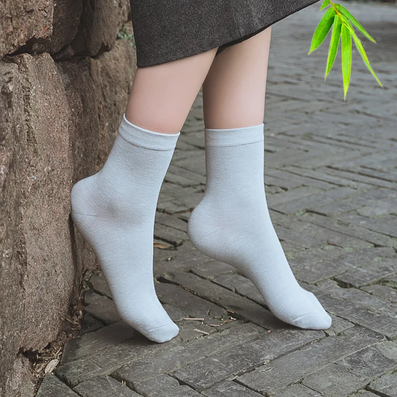 Meias coloridas de fibra de bambu para mulheres Harajuku, sólida, fina, cor doce, 5 pares, primavera