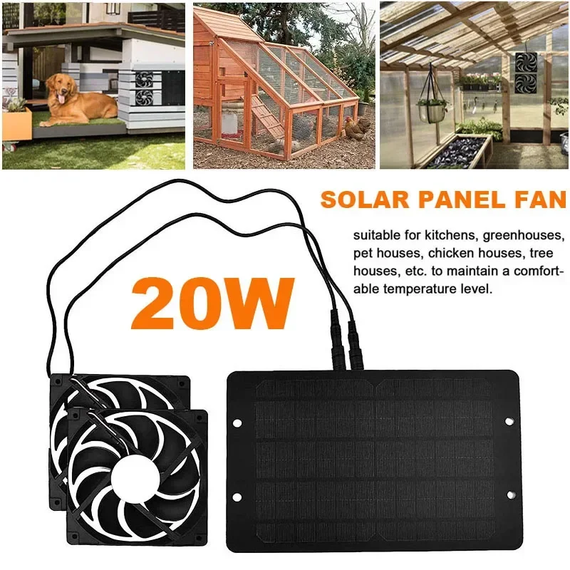 20W 12V Solar Exhaust Fan Solar Air Extractor Mini Ventilator Solar Panel Powered Fan for Dog Chicken House Greenhouse RV Charge