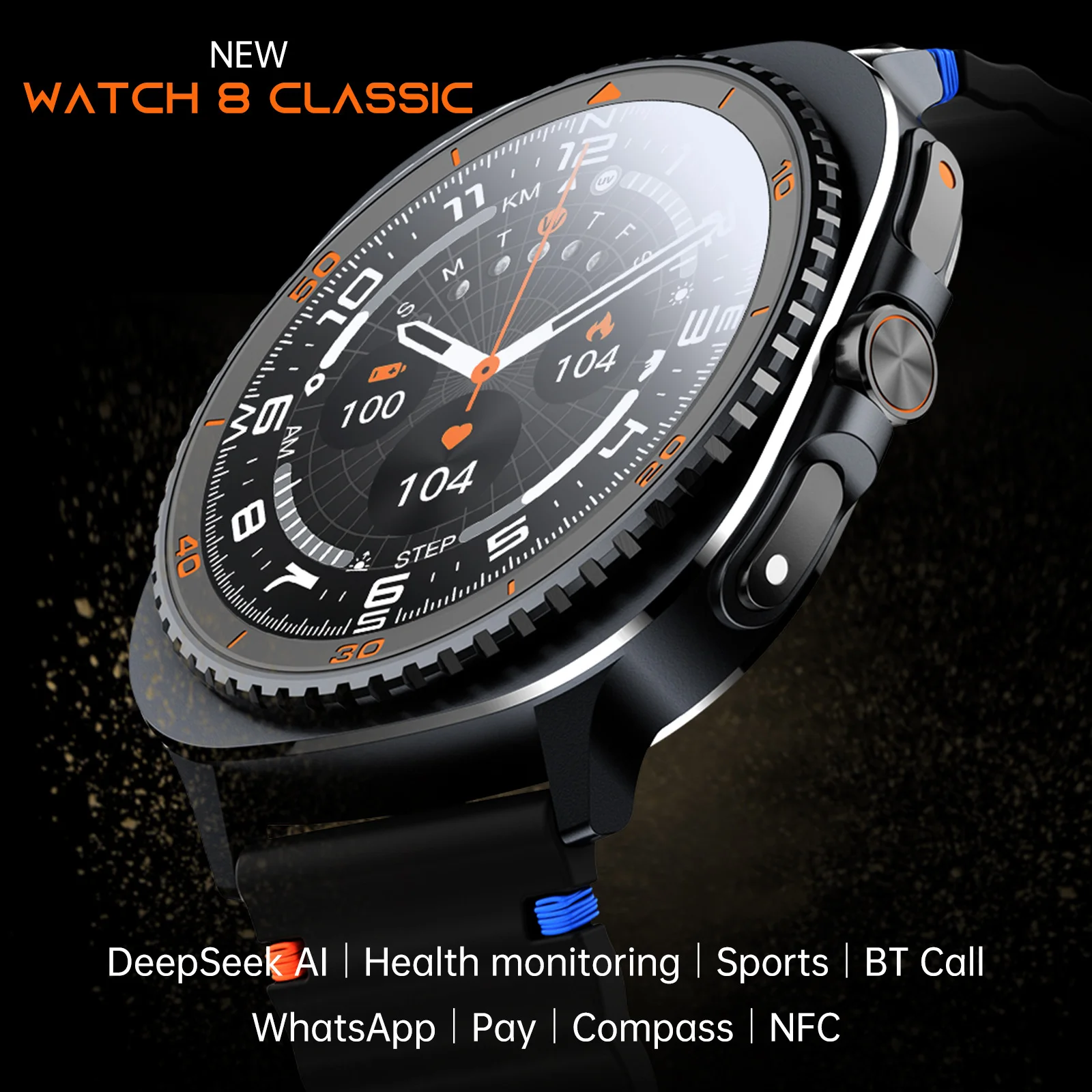 

New Smart Watch 8 classic Outdoor Compass BT Calling Men Multi-Sports Fitness Tracker 400Mah Large Battery Smartwatch
