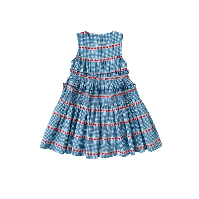 Cherry Print Sweet Beauty Children\'s Dress Korean Children\'s Clothing Summer New Sleeveless Baby Girls Vest Cake Skirt Dress